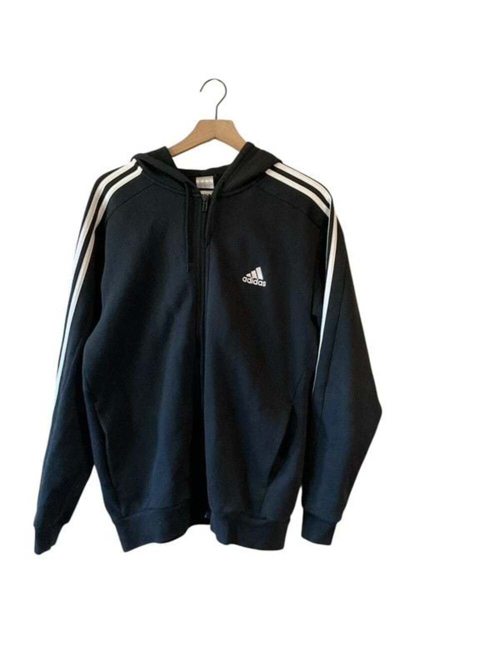 Adidas Men's Essentials 3-Stripes Regular-Fit Full-Zip Fleece Hoodie in black Me